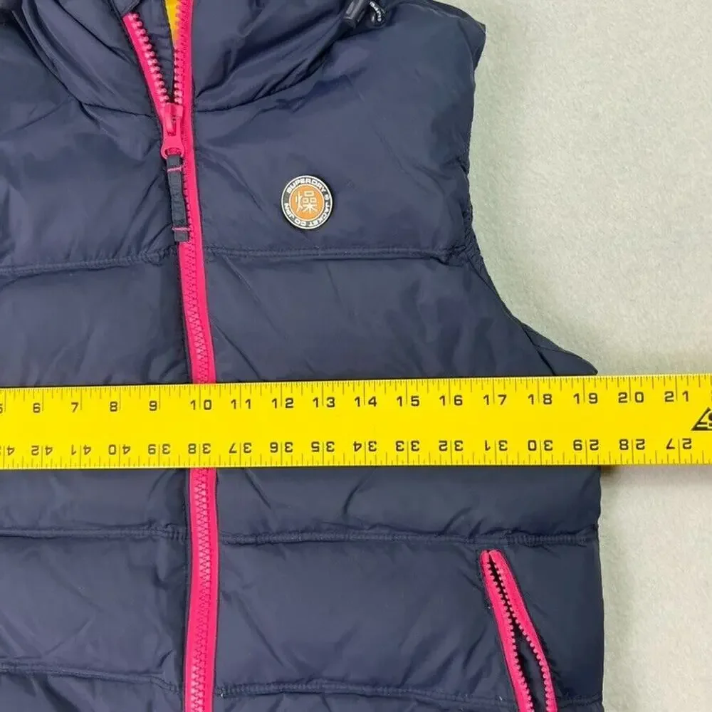 Superdry Japan Puffer Vest Womens M Blue Yellow Zip Up New Active Gorpcore
